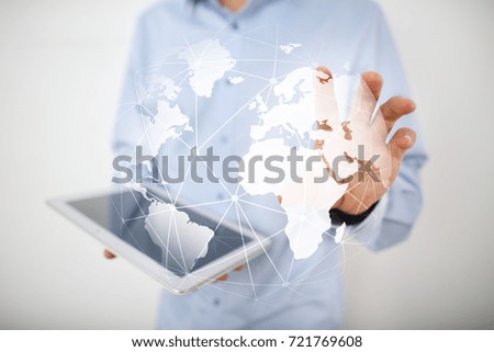3D Earth on virtual screen. Global business strategy concept. Internet and Communication technology concept.