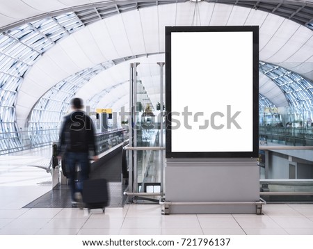 Mock up Banner Media light box with people walking with luggage at Airport Public Building 
