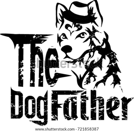 Husky grunge cartoon on white background. The dogfather.