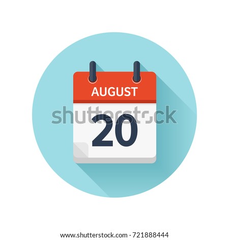 August 20. Vector flat daily calendar icon. Date and time, day, month 2018. Holiday. Season.