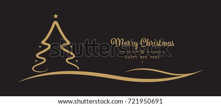 christmas tree stars greetings golden black background