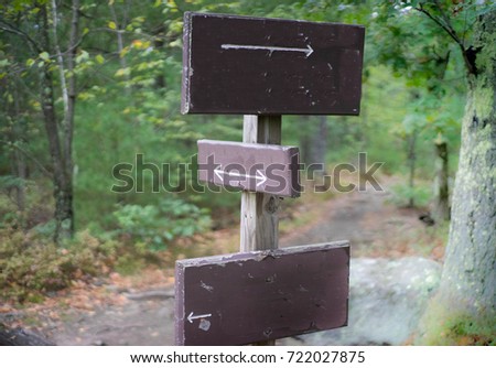 direction sign with blank spaces for text in forest hiking