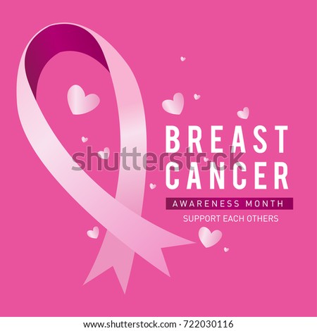 Breast cancer awareness month card. Pink ribbon vector illustration poster template.