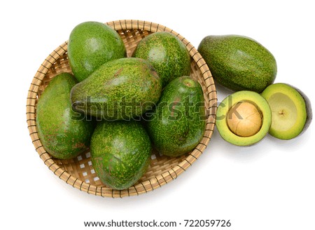 Fresh Avocado fruit basket isolated on white background