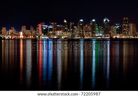 San Diego skyline at night as seen from Harbor Island