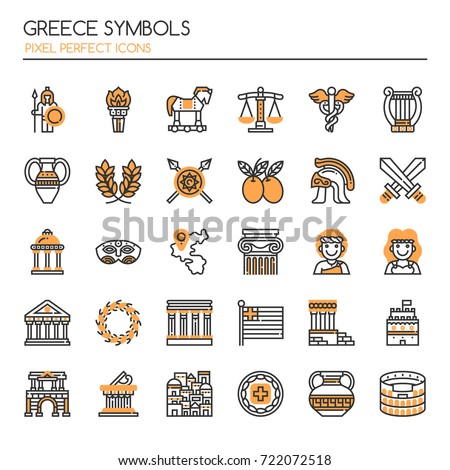 Greece Symbols , Thin Line and Pixel Perfect Icons
