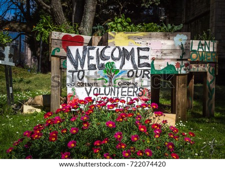 Welcome to our community garden,volunteers wanted, urban garden 