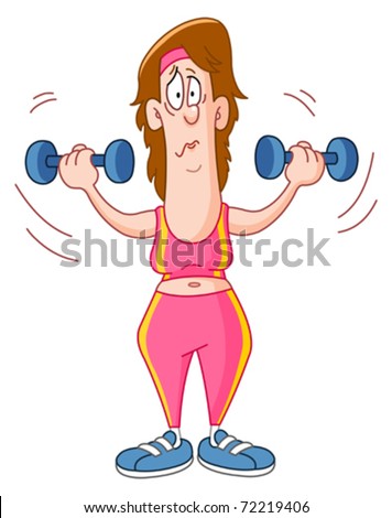 Cartoon woman lifting dumbbells