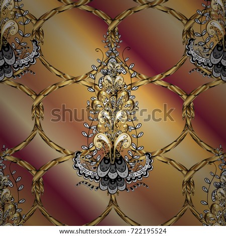 Vector illustration. Vintage ornamental pattern on a beige, brown and red colors with golden elements.