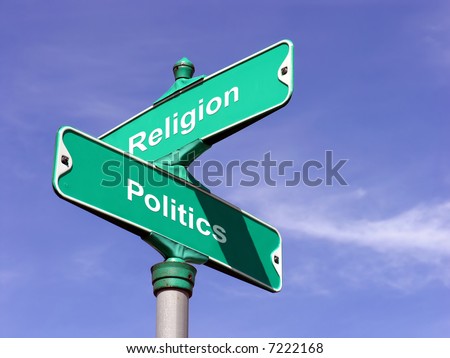An intersection sign representing where Religion and Politics intersect