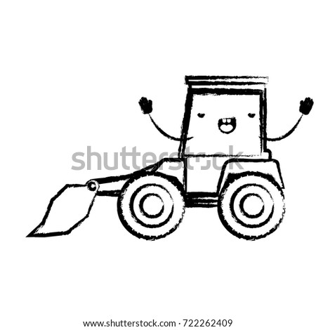 bulldozer flat icon monochrome cartoon blurred silhouette vector illustration