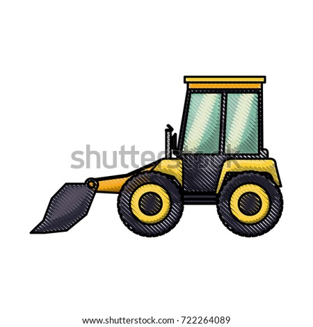 bulldozer flat icon in colored crayon silhouette vector illustration