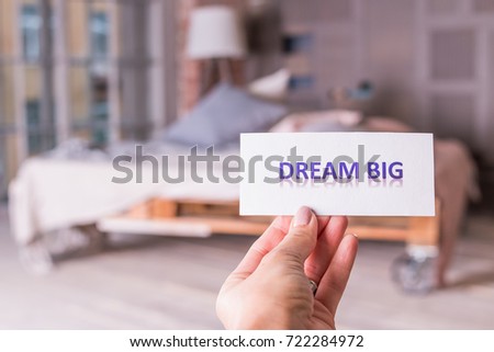 Dream big poster, greetings card. Happy birthday. Wish, dream about new flat, new house. success, happiness concept