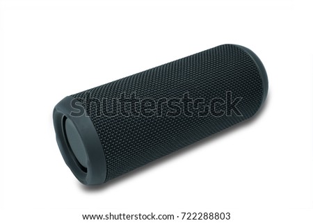 Clean black cylinder wireless speaker isolated on white background with Clipping path.