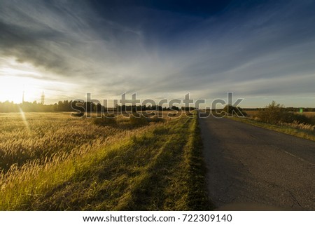 Republic of Mordoviya, Kovylkinskiy district, Road to sunset Royalty-Free Stock Photo #722309140