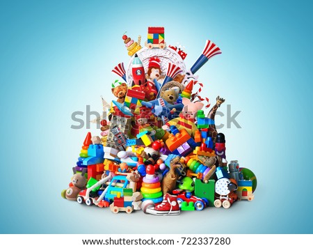 Huge pile of different and colored toys Royalty-Free Stock Photo #722337280