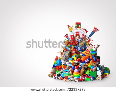 Huge pile of different and colored toys Royalty-Free Stock Photo #722337295