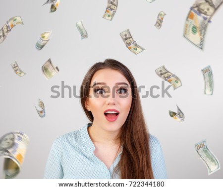 girl is happy rain money