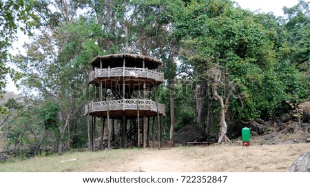 Wooden watch tower at Tadoba Tiger Reserve, Maharashtra, India.