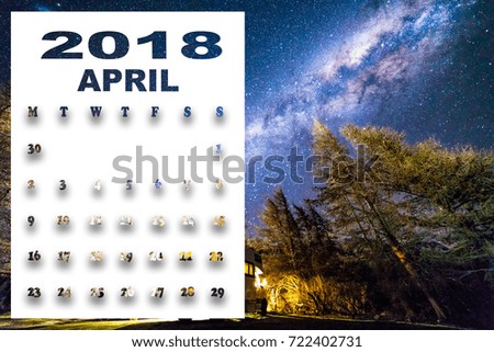 April 2018 calendar with beautiful landscape of New Zealand.