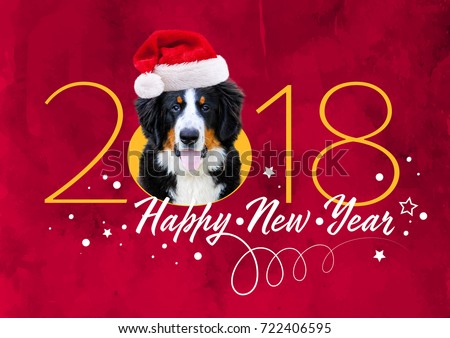happy new year card 2018 with the year dog symbol