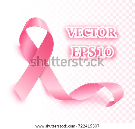 Realistic Pink Ribbon. Breast Cancer Awareness Ribbon isolated Background - stock vector.