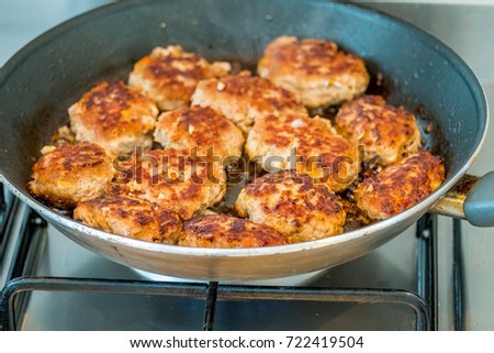 cutlets fried in a pan, closeup