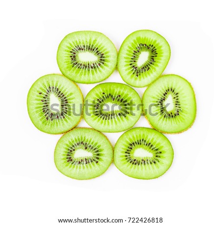 Texture of slices kiwi fruit isolated on white background.