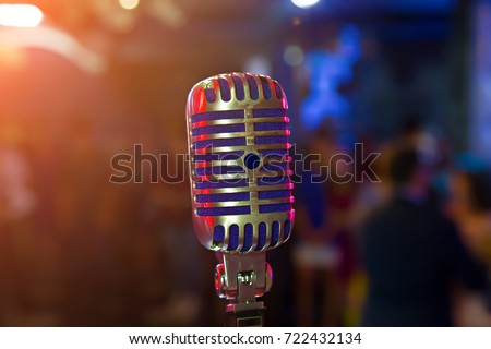 Wedding meeting and event on stage concept - Close up retro micr Royalty-Free Stock Photo #722432134