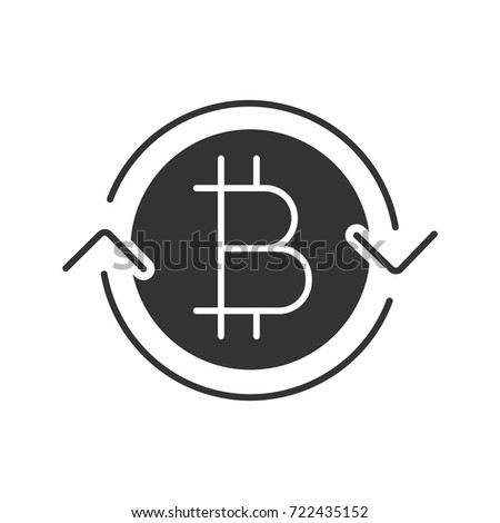 Bitcoin exchange glyph icon. Silhouette symbol. Refund cryptocurrency. Negative space. Vector isolated illustration