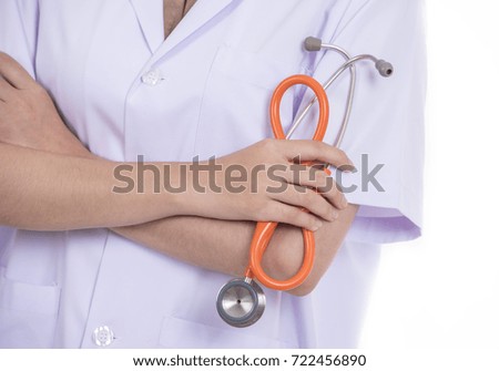Hand of doctor with a stethoscope.