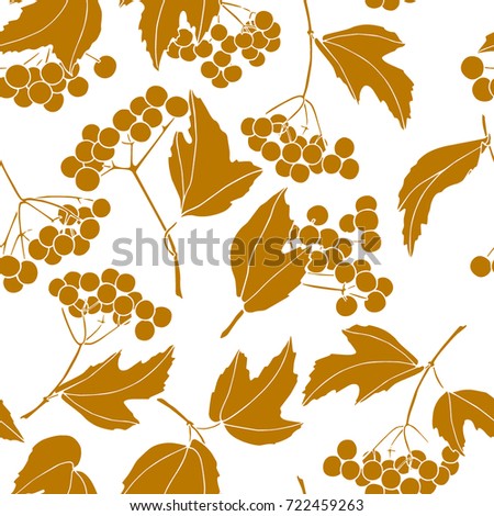 Vector seamless pattern with hand drawn golden viburnum twigs. Beautiful food design elements, ink drawing