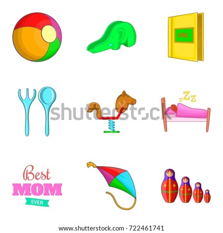 Babycare icons set. Cartoon set of 9 babycare vector icons for web isolated on white background