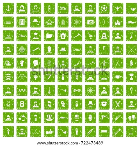 100 beard icons set in grunge style green color isolated on white background vector illustration