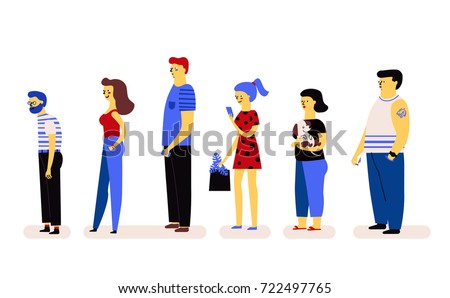 set of people. queue. line of people. vector funny illustration. character design Royalty-Free Stock Photo #722497765