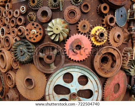 A lot of gears in rusty iron