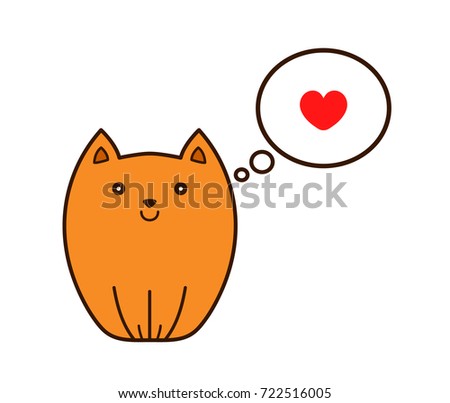 Cat with heart in thought cloud. modern line outline flat style cartoon character illustration icon. Isolated on white background. Cat pets love concept