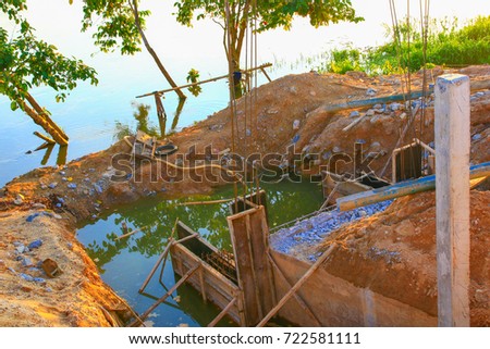 Construction bridge cross river with copy space add text ( full High definition Photo)
