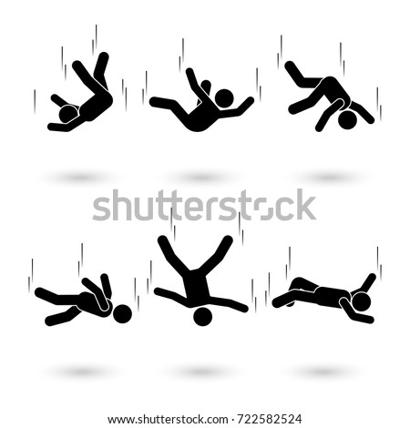 Falling man stick figure pictogram. Different positions of flying person icon set symbol posture on white Royalty-Free Stock Photo #722582524