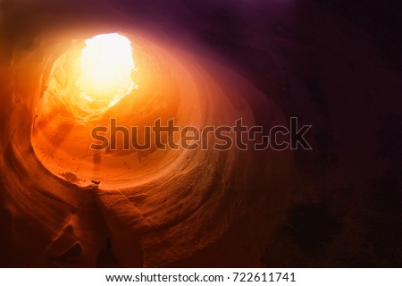 Abstract and surrealistic image of cave with light. revelation and open the door, Holy Bible story concept.