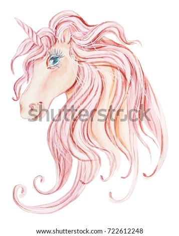 Cute unicorn. Watercolor illustration on white background.