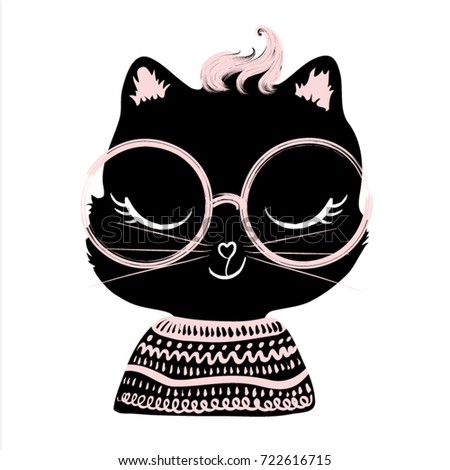 cute black cat vector design.T-shirt Print.