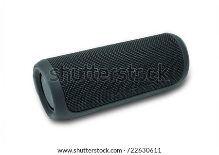 Clean black cylinder wireless speaker isolated on white background with Clipping path.