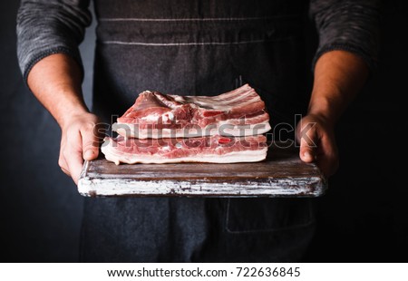 Pork belly Farm fresh Pork Belly butcher person curring bacon porchetta
 Royalty-Free Stock Photo #722636845