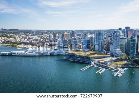 Aerial image of Coal Harbor and Vancouver, BC, Canada