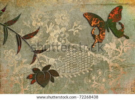 abstract retro background with butterfly and flower