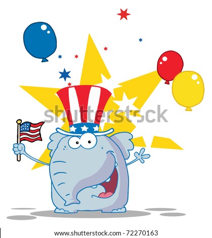 Patriotic Elephant Waving An American Flag On Independence Day