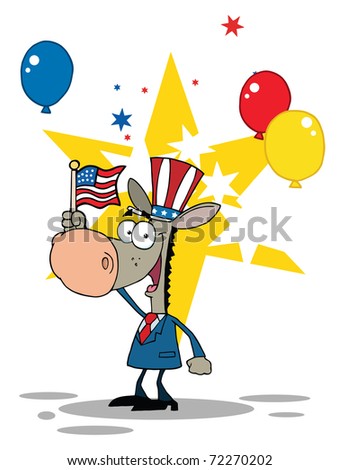 Donkey Waving An American Flag On Independence Day