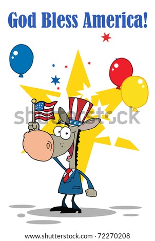 Patriotic Donkey Waving An American Flag On Independence Day
