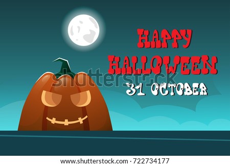 Happy Halloween Banner Pumpkins Traditional Decoration Greeting Card Flat Vector Illustration